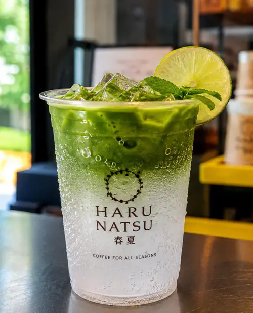 Matcha Lime Soda at Haru Natsu — sparkling Japanese matcha with fresh lime and mint in Rajouri Garden, Delhi
